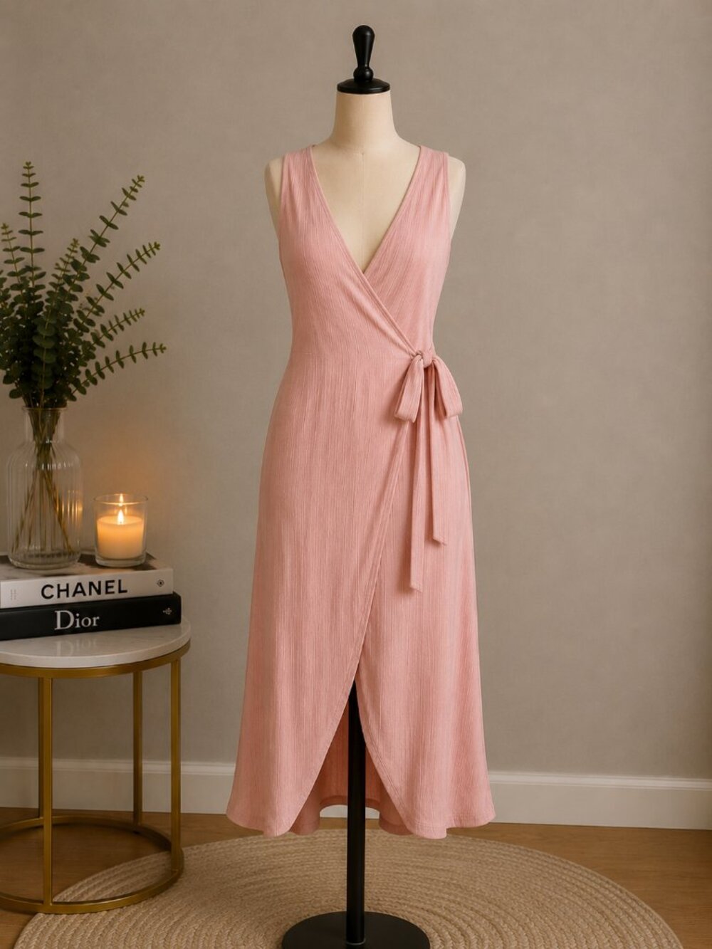 See You Monday Ribbed Wrap Top in Dusty Rose